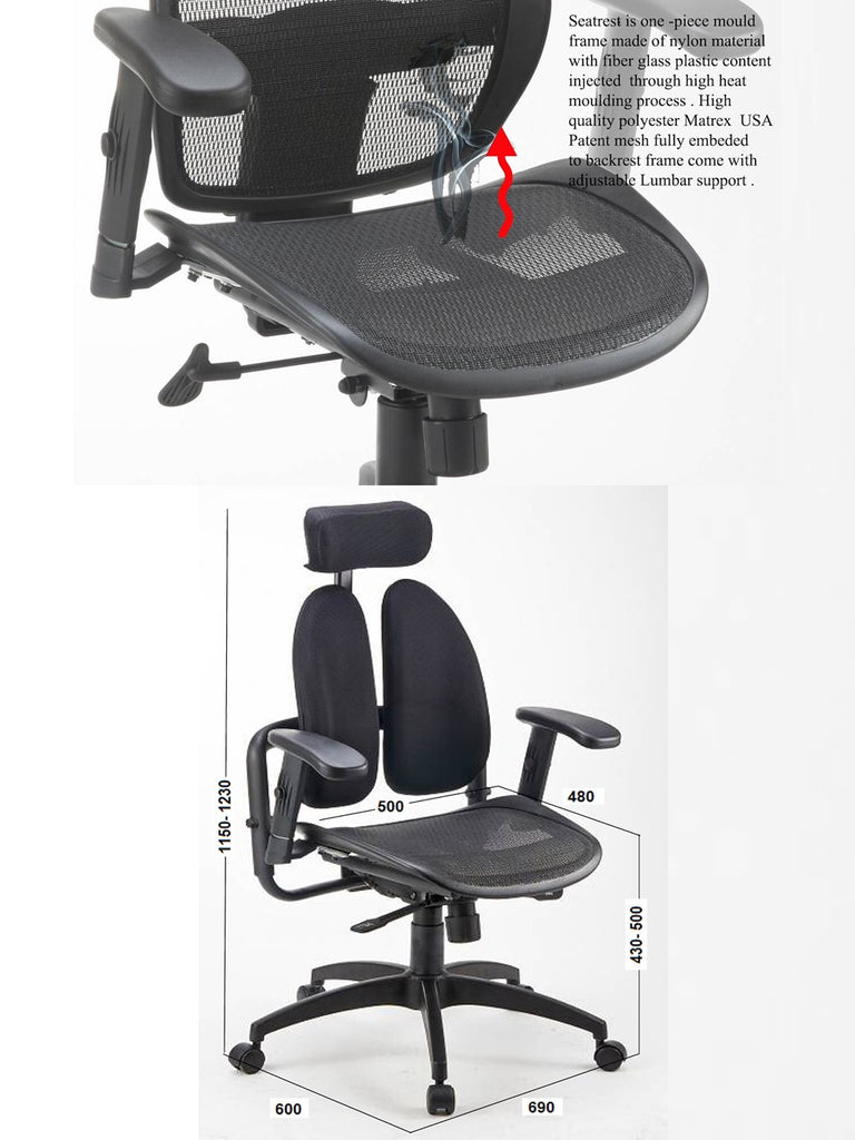 Duorest Dual-Backrests Alpha - Ergonomic Office Chair Home Office Desk Chairs Executive Office Chair Best Office Chair for Lower Back Pain Mesh Office